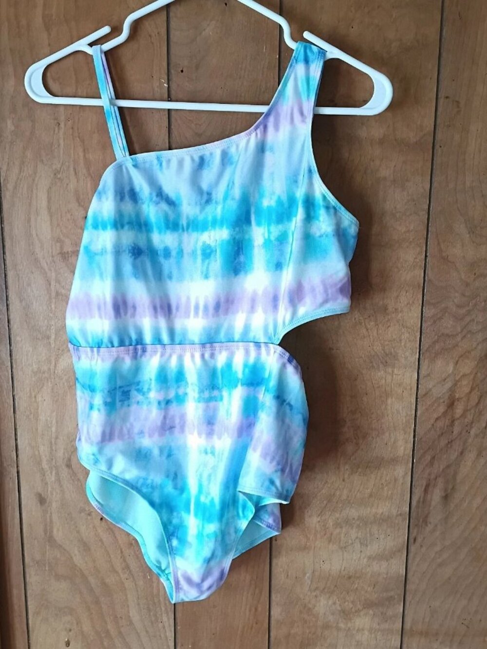 Wonder Nation Girls One-Piece Swimsuit XL Tie-Dye Cutout Double Strap Bathing